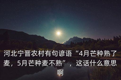 河北寧晉農(nóng)村有句諺語“4月芒種熟了麥，5月芒種麥不熟”，這話什么意思啊