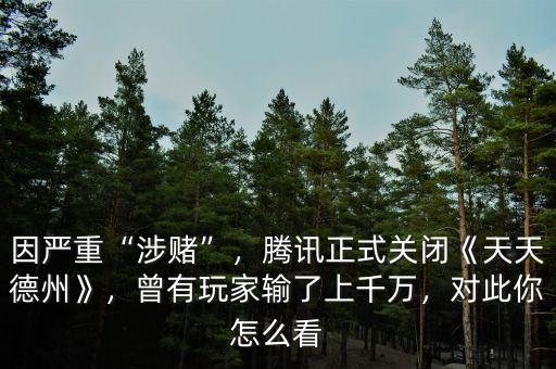 因嚴重“涉賭”，騰訊正式關閉《天天德州》，曾有玩家輸了上千萬，對此你怎么看