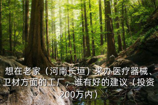 想在老家（河南長(zhǎng)垣）來(lái)辦醫(yī)療器械、衛(wèi)材方面的工廠(chǎng)，誰(shuí)有好的建議（投資200萬(wàn)內(nèi)）