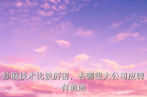 炒股技術比較厲害，去哪些大公司應聘有前途