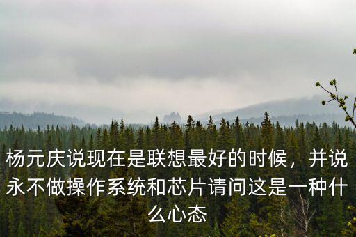 楊元慶說現(xiàn)在是聯(lián)想最好的時(shí)候，并說永不做操作系統(tǒng)和芯片請(qǐng)問這是一種什么心態(tài)