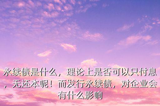 永續(xù)債是什么，理論上是否可以只付息，無還本呢！而發(fā)行永續(xù)債，對企業(yè)會有什么影響