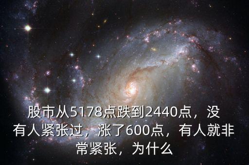 股市從5178點(diǎn)跌到2440點(diǎn)，沒有人緊張過，漲了600點(diǎn)，有人就非常緊張，為什么