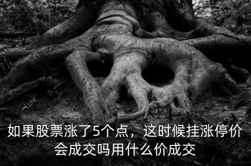 如果股票漲了5個點，這時候掛漲停價會成交嗎用什么價成交
