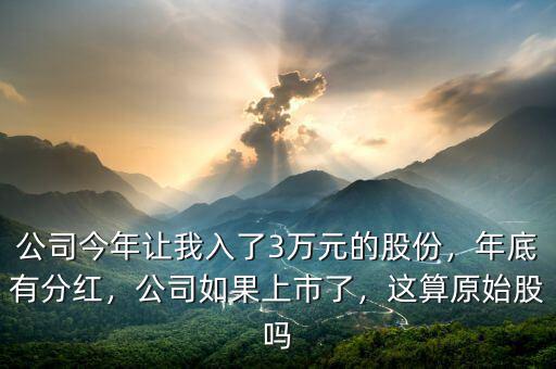 公司今年讓我入了3萬元的股份，年底有分紅，公司如果上市了，這算原始股嗎