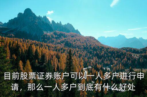 目前股票證券賬戶可以一人多戶進(jìn)行申請(qǐng)，那么一人多戶到底有什么好處
