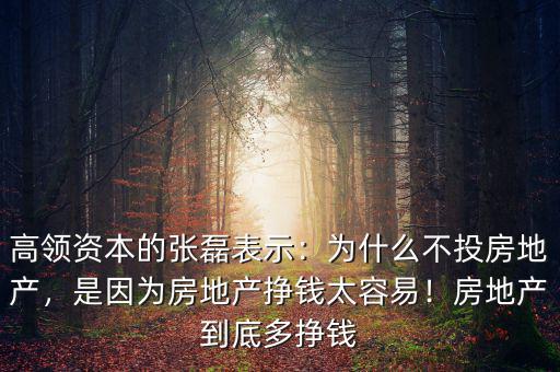 高領(lǐng)資本的張磊表示：為什么不投房地產(chǎn)，是因?yàn)榉康禺a(chǎn)掙錢太容易！房地產(chǎn)到底多掙錢