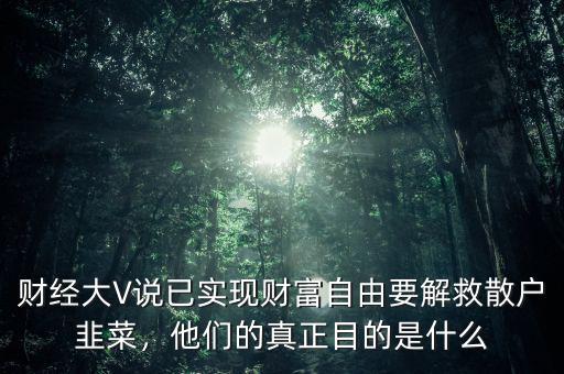 財(cái)經(jīng)大V說已實(shí)現(xiàn)財(cái)富自由要解救散戶韭菜，他們的真正目的是什么