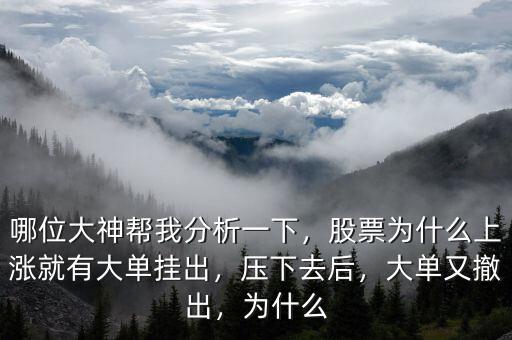 哪位大神幫我分析一下，股票為什么上漲就有大單掛出，壓下去后，大單又撤出，為什么