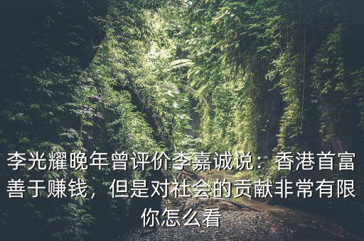 李光耀晚年曾評價李嘉誠說：香港首富善于賺錢，但是對社會的貢獻非常有限你怎么看