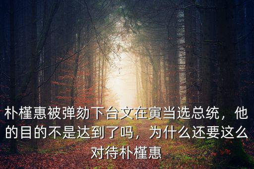 樸槿惠被彈劾下臺文在寅當(dāng)選總統(tǒng)，他的目的不是達到了嗎，為什么還要這么對待樸槿惠