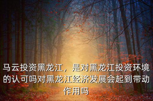 馬云投資黑龍江，是對黑龍江投資環(huán)境的認(rèn)可嗎對黑龍江經(jīng)濟(jì)發(fā)展會起到帶動作用嗎