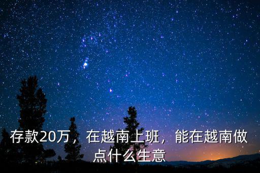 存款20萬(wàn)，在越南上班，能在越南做點(diǎn)什么生意