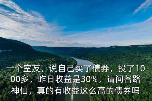 一個室友，說自己買了債券，投了1000多，昨日收益是30%，請問各路神仙，真的有收益這么高的債券嗎