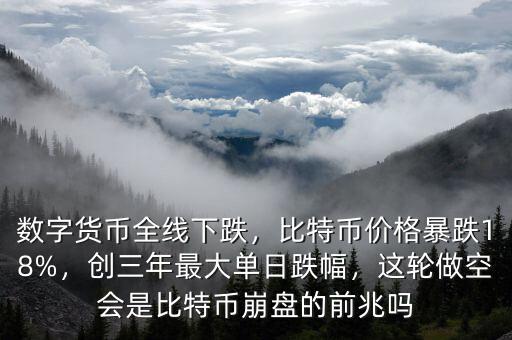 數(shù)字貨幣全線下跌，比特幣價格暴跌18%，創(chuàng)三年最大單日跌幅，這輪做空會是比特幣崩盤的前兆嗎