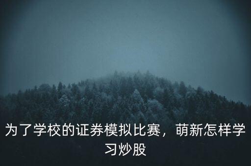 為了學(xué)校的證券模擬比賽，萌新怎樣學(xué)習(xí)炒股