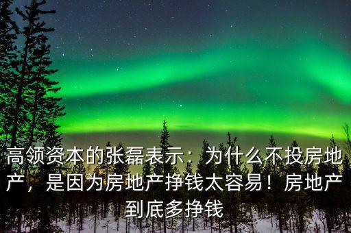 高領(lǐng)資本的張磊表示：為什么不投房地產(chǎn)，是因為房地產(chǎn)掙錢太容易！房地產(chǎn)到底多掙錢