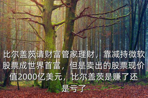 比爾蓋茨請財(cái)富管家理財(cái)，靠減持微軟股票成世界首富，但是賣出的股票現(xiàn)價(jià)值2000億美元，比爾蓋茨是賺了還是虧了