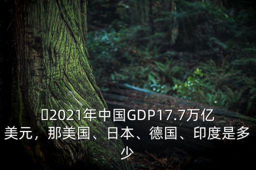 ?2021年中國GDP17.7萬億美元，那美國、日本、德國、印度是多少