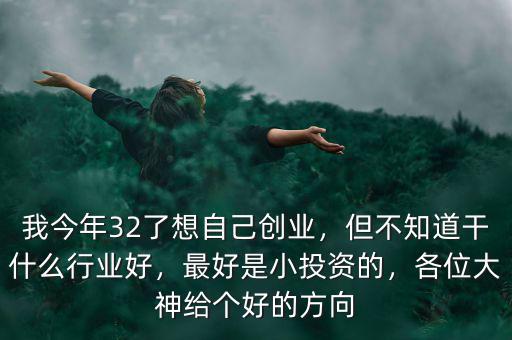 我今年32了想自己創(chuàng)業(yè)，但不知道干什么行業(yè)好，最好是小投資的，各位大神給個(gè)好的方向