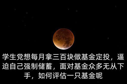 學(xué)生黨想每月拿三百塊做基金定投，逼迫自己強(qiáng)制儲(chǔ)蓄，面對(duì)基金眾多無從下手，如何評(píng)估一只基金呢