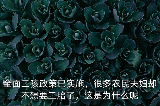 全面二孩政策已實施，很多農民夫婦卻不想要二胎了，這是為什么呢
