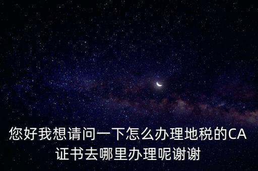 您好我想請(qǐng)問(wèn)一下怎么辦理地稅的CA證書(shū)去哪里辦理呢謝謝
