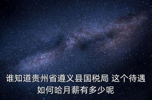 貴州地稅待遇如何，誰知道貴州省遵義縣國稅局 這個待遇如何哈月薪有多少呢