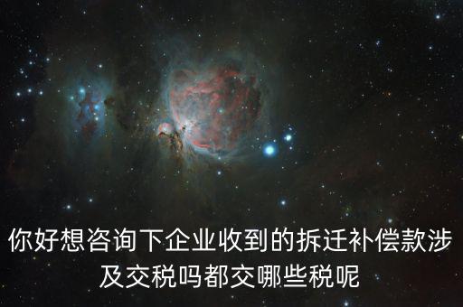你好想咨詢(xún)下企業(yè)收到的拆遷補(bǔ)償款涉及交稅嗎都交哪些稅呢