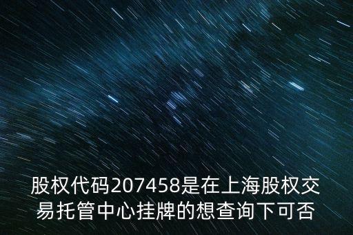 207458是什么股票代碼，代碼207458股票存在嗎