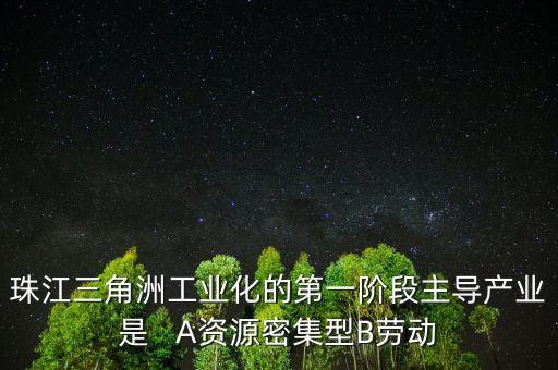 珠江三角洲工業(yè)化的第一階段主導(dǎo)產(chǎn)業(yè)是   A資源密集型B勞動(dòng)