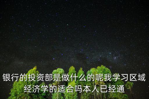 銀行的投資部是做什么的呢我學(xué)習(xí)區(qū)域經(jīng)濟(jì)學(xué)的適合嗎本人已經(jīng)通