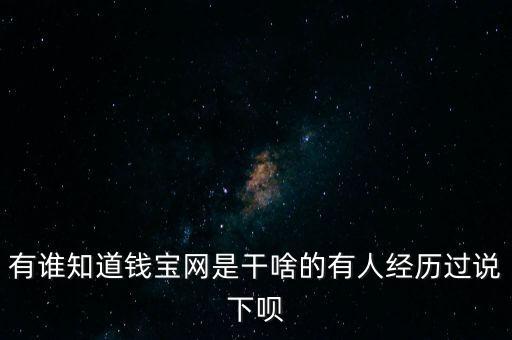 有誰知道錢寶網(wǎng)是干啥的有人經(jīng)歷過說下唄