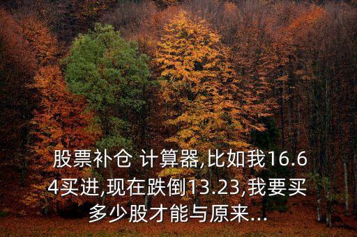  股票補(bǔ)倉 計(jì)算器,比如我16.64買進(jìn),現(xiàn)在跌倒13.23,我要買多少股才能與原來...