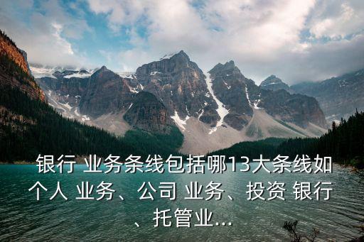  銀行 業(yè)務(wù)條線包括哪13大條線如個(gè)人 業(yè)務(wù)、公司 業(yè)務(wù)、投資 銀行、托管業(yè)...