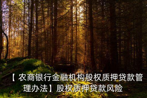 【 農(nóng)商銀行金融機構股權質(zhì)押貸款管理辦法】股權質(zhì)押貸款風險