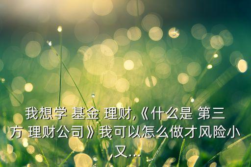 我想學 基金 理財,《什么是 第三方 理財公司》我可以怎么做才風險小,又...