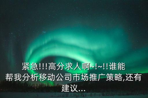 緊急!!!高分求人啊~!~!!誰能幫我分析移動(dòng)公司市場推廣策略,還有建議...