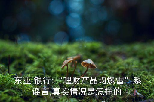  東亞 銀行:“理財產品均爆雷”系謠言,真實情況是怎樣的