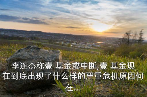 李連杰稱壹 基金或中斷,壹 基金現(xiàn)在到底出現(xiàn)了什么樣的嚴重危機原因何在...