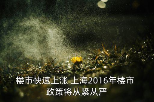 樓市快速上漲 上海2016年樓市 政策將從緊從嚴
