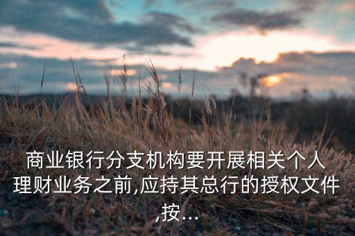  商業(yè)銀行分支機(jī)構(gòu)要開展相關(guān)個(gè)人 理財(cái)業(yè)務(wù)之前,應(yīng)持其總行的授權(quán)文件,按...