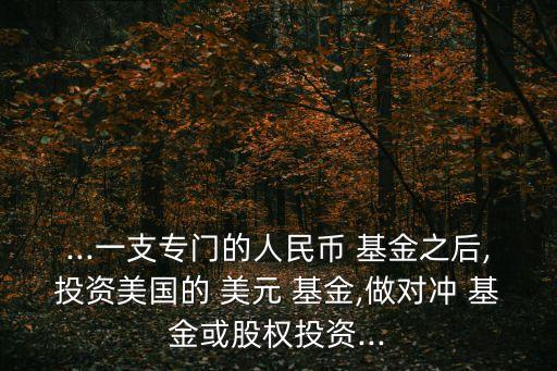 ...一支專門的人民幣 基金之后,投資美國的 美元 基金,做對(duì)沖 基金或股權(quán)投資...