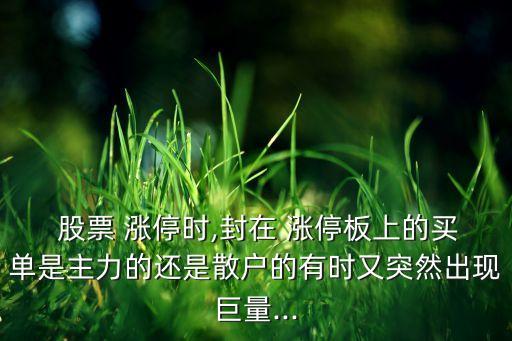  股票 漲停時(shí),封在 漲停板上的買單是主力的還是散戶的有時(shí)又突然出現(xiàn)巨量...