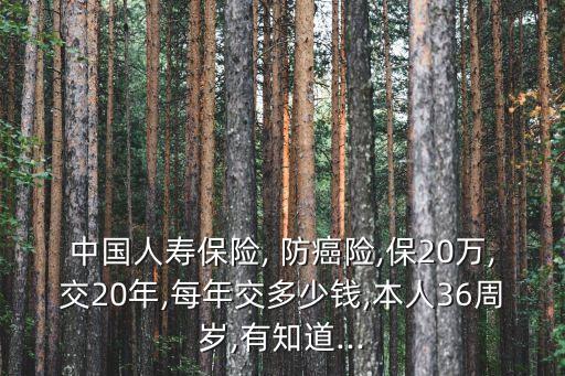 中國人壽保險, 防癌險,保20萬,交20年,每年交多少錢,本人36周歲,有知道...