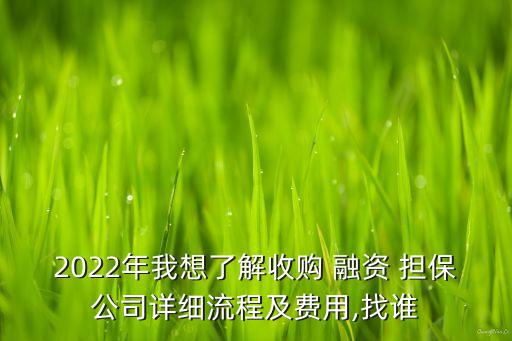 2022年我想了解收購(gòu) 融資 擔(dān)保公司詳細(xì)流程及費(fèi)用,找誰(shuí)