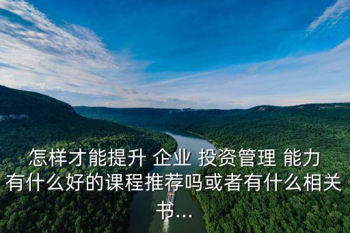 怎樣才能提升 企業(yè) 投資管理 能力有什么好的課程推薦嗎或者有什么相關書...