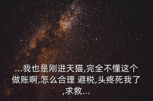 ...我也是剛進天貓,完全不懂這個做賬啊,怎么合理 避稅,頭疼死我了,求救...