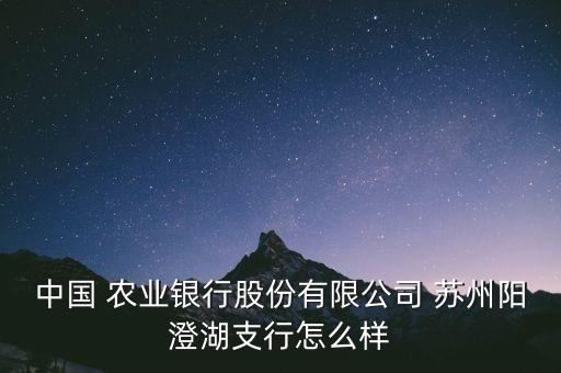 中國(guó) 農(nóng)業(yè)銀行股份有限公司 蘇州陽(yáng)澄湖支行怎么樣