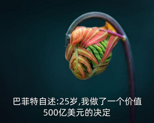 巴菲特自述:25歲,我做了一個(gè)價(jià)值500億美元的決定